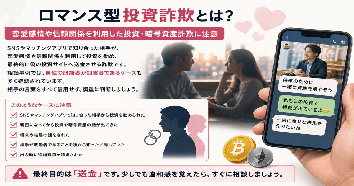 ロマンス詐欺とは?恋愛感情を利用した投資勧誘・暗号資産詐欺の手口と対処法を解説