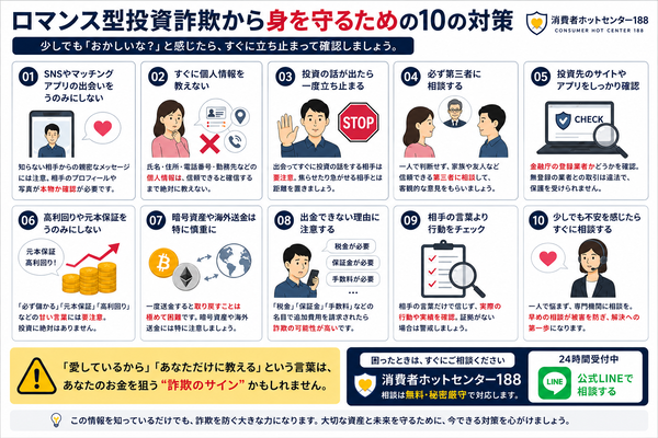 ロマンス型投資詐欺の対策を解説|SNS・マッチングアプリでの投資勧誘や暗号資産詐欺の被害を防ぐための10のポイント