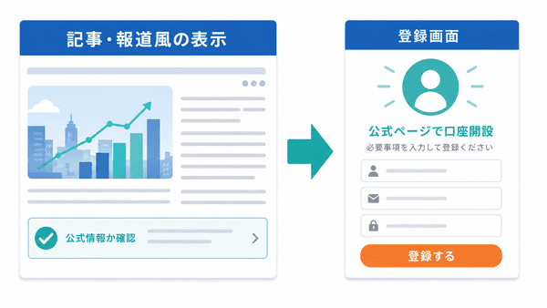 記事や報道を想起させる投資紹介表示を確認するための図解
